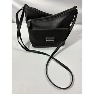 MultiSac Black Pebbled Vegan Leather Double Zip Crossbody Purse
